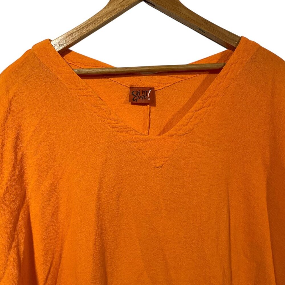 Oh My Gauze! Bright Orange V-Neck Gauze Top - Picture 2 of 6